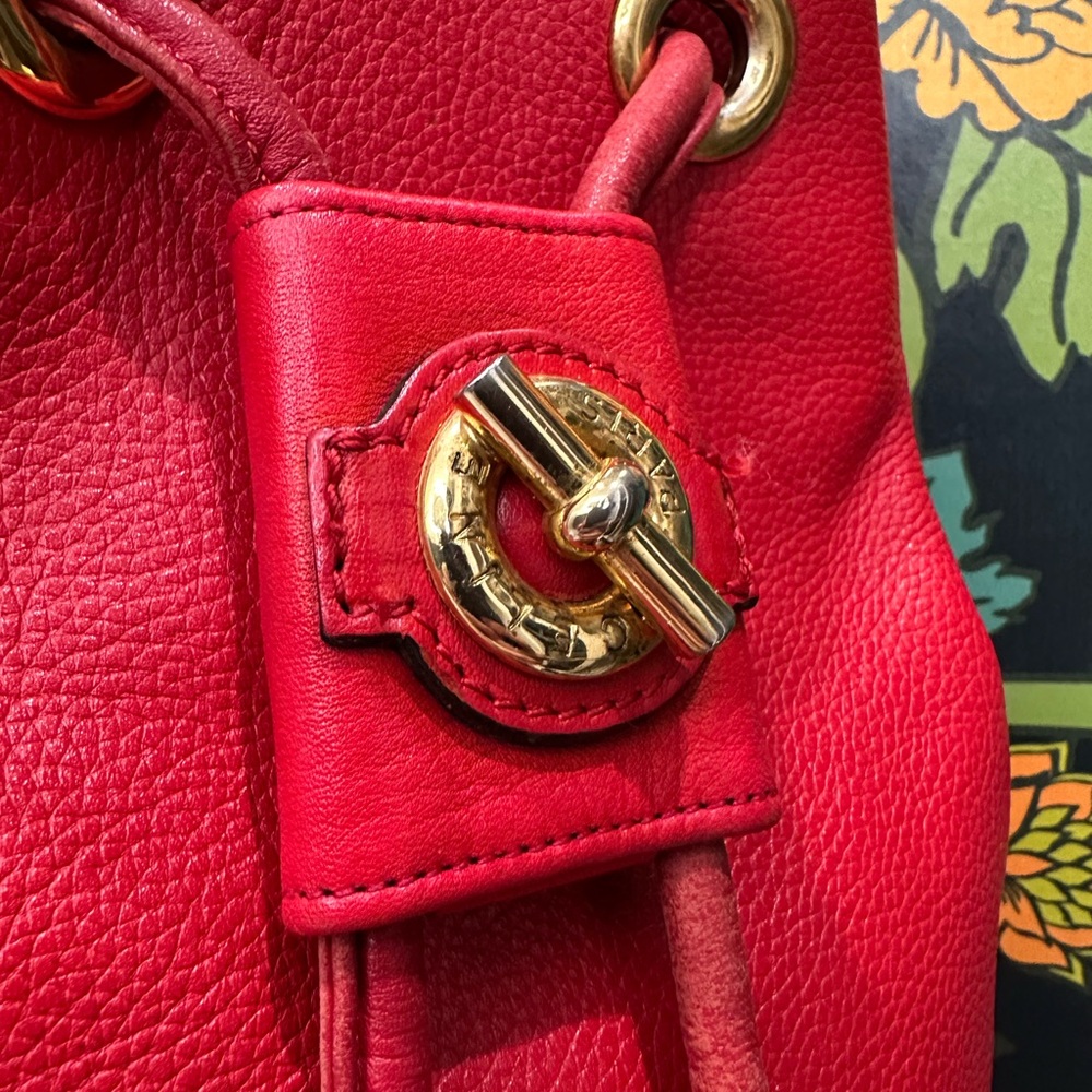 Celine Vintage Red Leather Drawstring Bucket Bag | Made in France - Picture 5 of 10